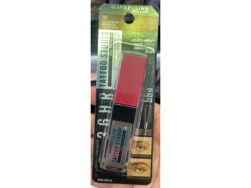 Maybelline Tattoo Studio Brow Styling Gel, 275 Medium Brown, 0.20 fl oz/6 mL