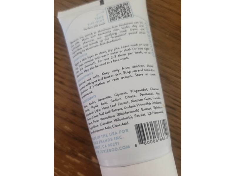 Curie Armpit Detox Mask, Charcoal & Clay, 2 oz/57 g