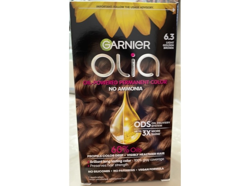 Garnier Olia Oil-Powered Permanent Hair Color, 6.3 Light Golden Brown, 1 Application