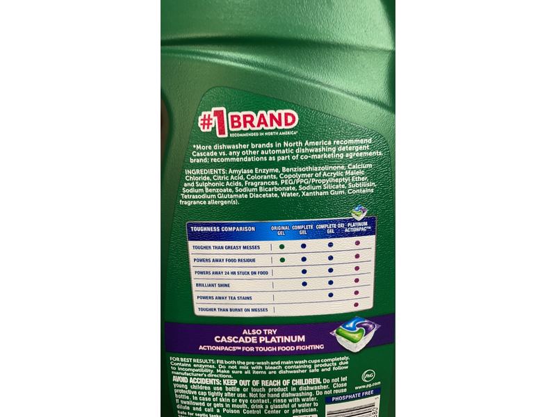Cascade Complete Oxi Dishwasher Detergent, Fresh Scent, 125 oz/3.54 g