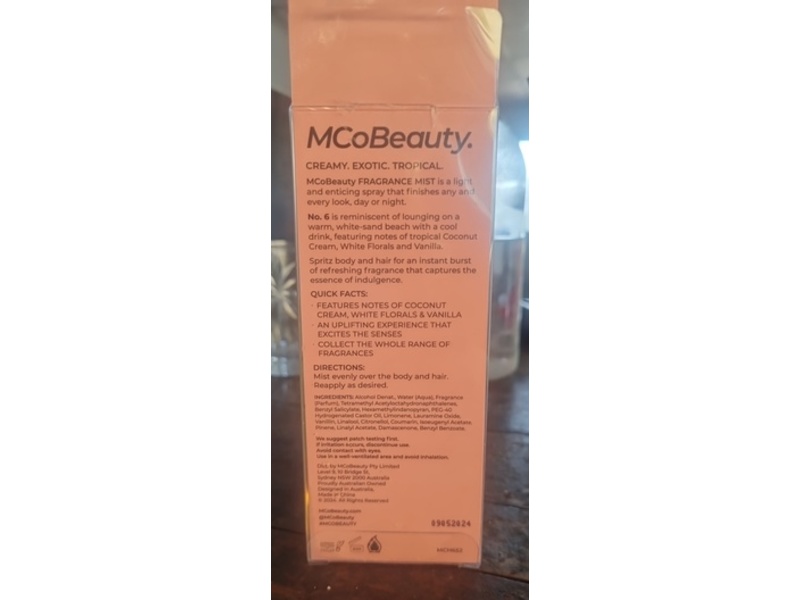 MCoBeauty No. 6 Fragrance Mist Hair & Body, Coconut Cream, White Florals & Vanilla, 3.04 fl oz/90 mL