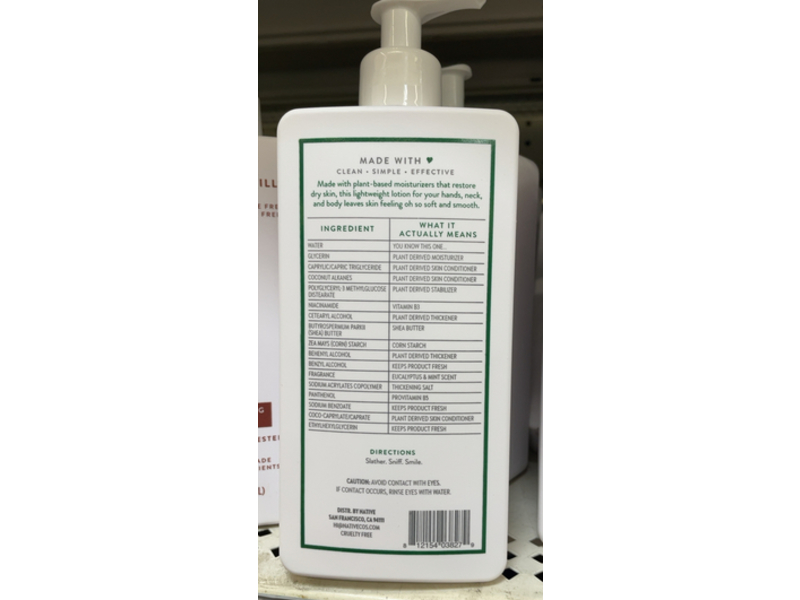 Native Moisturizing Lotion, Eucalyptus & Mint, 16.5 fl oz/487 mL