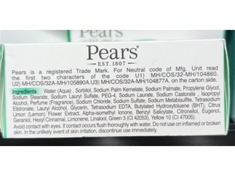 Pears Pure & Gentle Transparent Soap, Lemon Flower Extracts, 4.4 oz/125 g, Pack Of 3