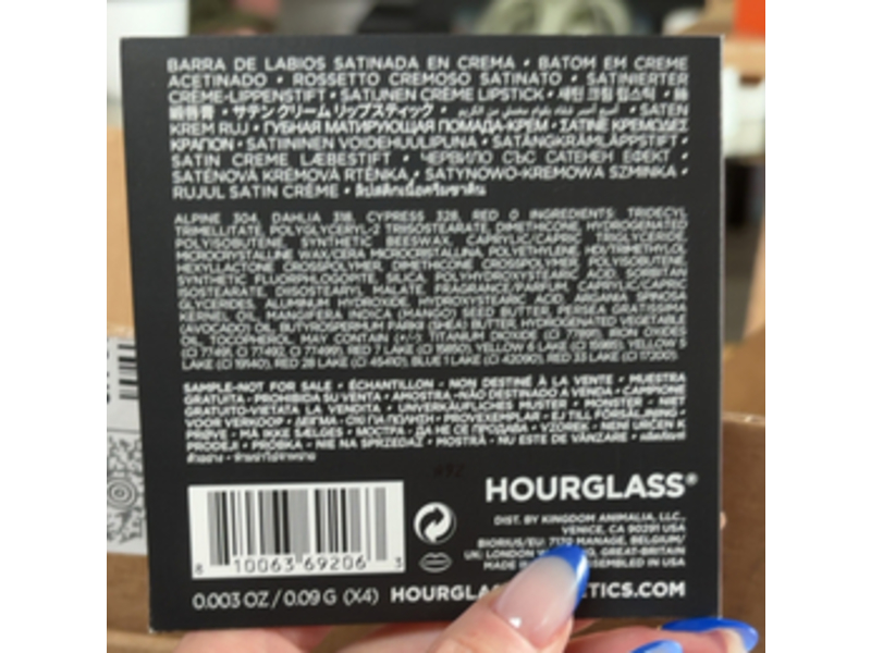 Hourglass Unlocked Satin Creme Lipstick, Alpine 304 + Dahlia 318, Cypress 328, Red 0, 0.003 oz/0.09 g, 4 Count