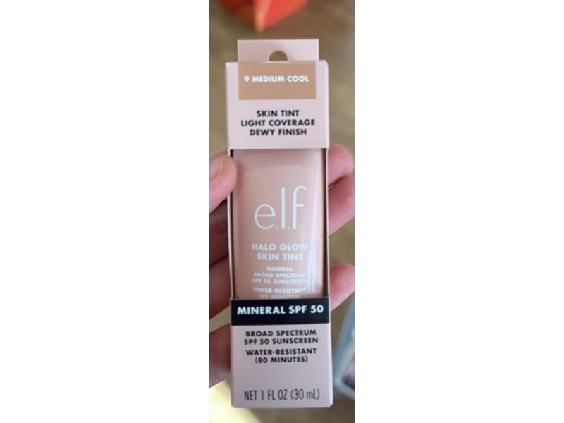 e.l.f. Cosmetics Halo Glow Skin Tint Sunscreen, 9 Medium Cool, SPF 50, 1 fl oz/30 mL