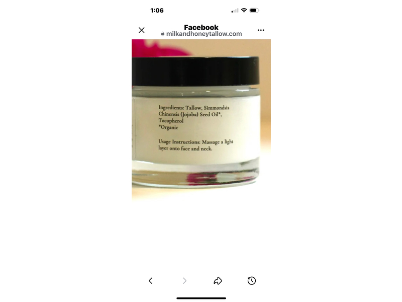 Milk & Honey Tallow Company Face Cream, Unscented, 2 oz/56 g