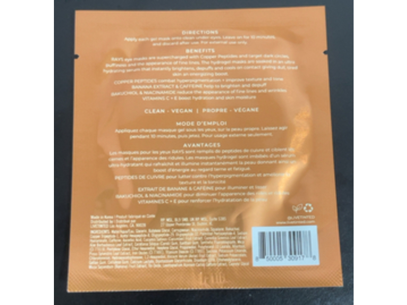 Live Tinted Rays Copper Peptide Eye Mask, 1 Pair