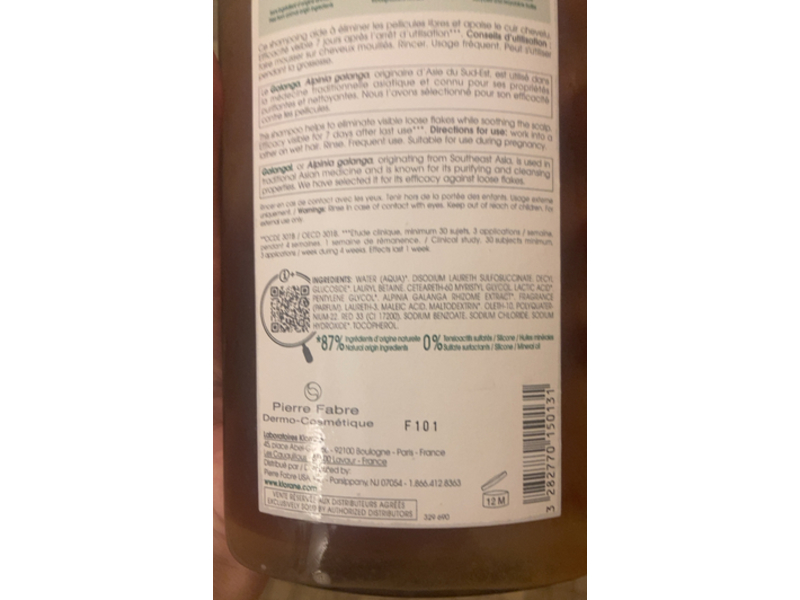 Klorane Anti-Dandruff Rebalancing Shampoo, Galangal, 13.5 fl oz/400 mL