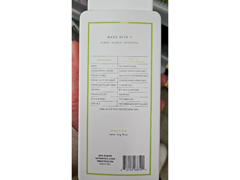 Native Body Wash, Key Lime & Sugar, 18 fl oz/532 mL