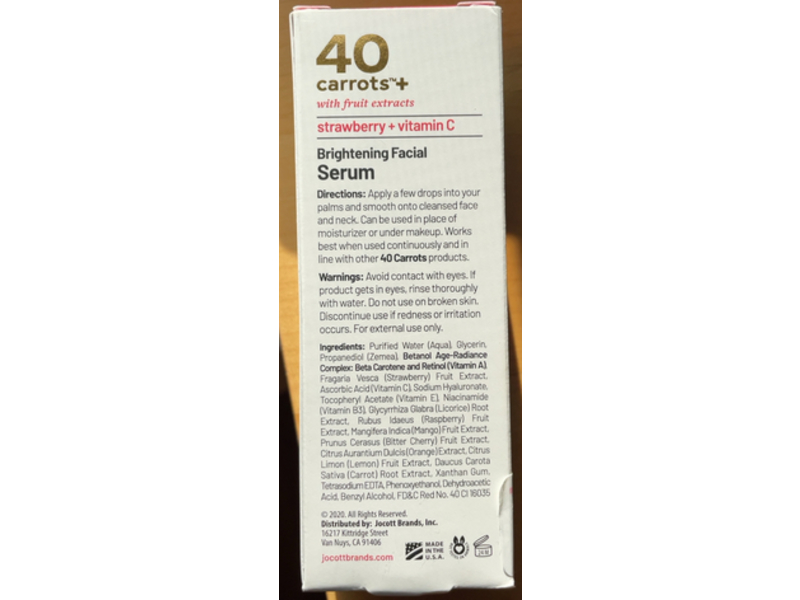 40 Carrots+ Brightening Facial Serum, Strawberry + Vitamin C, 1 fl oz/30 mL