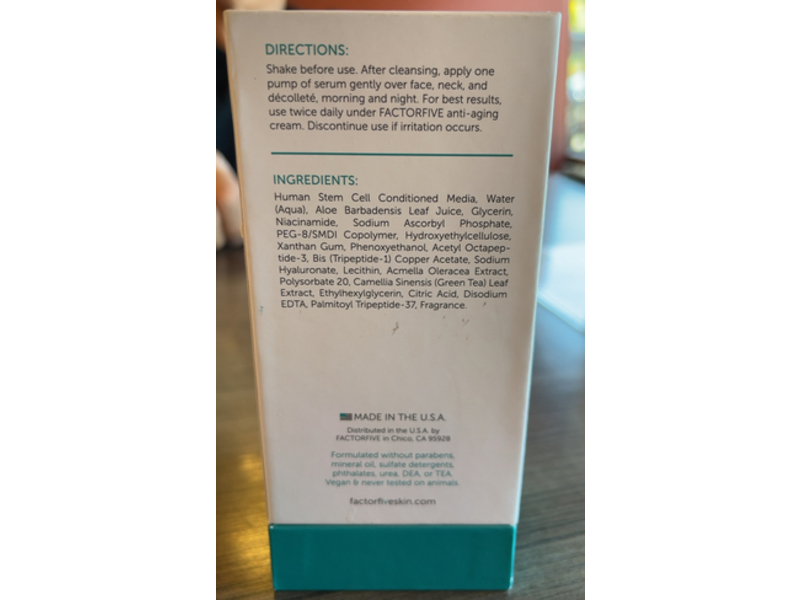 Factorfive Regenerative Serum + Human Stem Cell Factors, 1 fl oz/30 mL