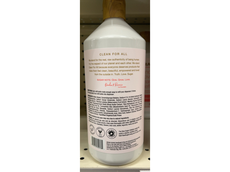 Raw Sugar Moisture Loving Hand Wash Refill, Water Melon + Fresh Mint, 32 fl oz/1 L