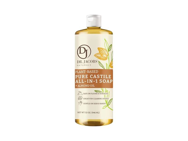 Dr. Jacobs Naturals Plant Based Pure Castile All-In-1 Soap, Almond Oil, 32 oz/946 mL