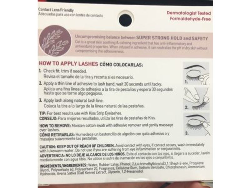 Kiss Lash Couture Premium Strip Lash Adhesive, Soothing Oat Extract, Clear, 0.24 oz/7 g