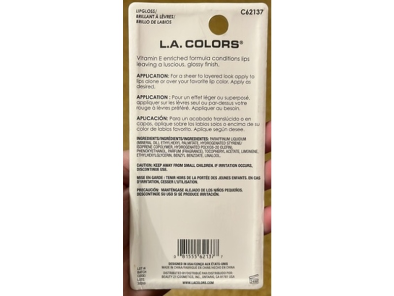 L.A. Colors Moisturizing Lipgloss, CA2137 Clear, 10 mL