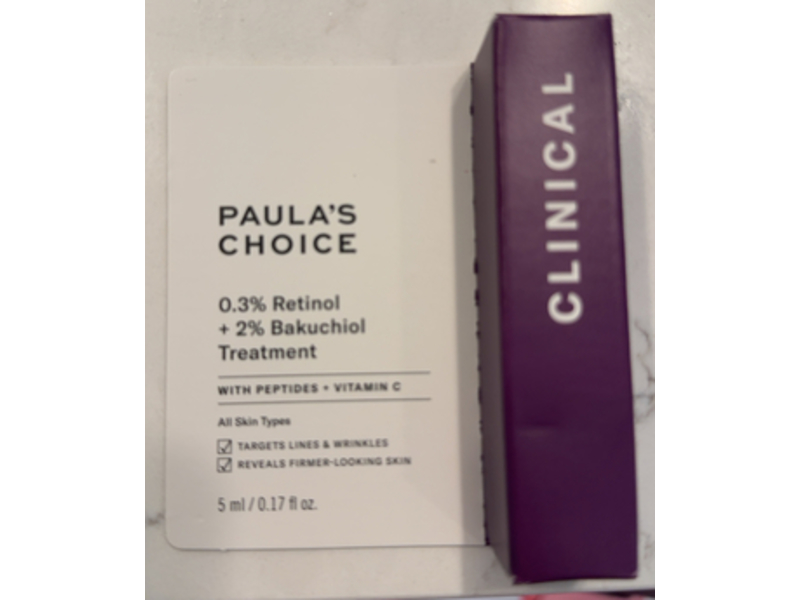 Paula's Choice Clinical 0.3% Retinol + 2% Bakuchiol Treatment, Peptides + Vitamin C, 0.17 fl oz/5 m L