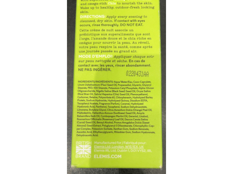 Elemis Superfood Pre - Biotic Night Cream, Barley + Chia + Sweet Almond, 1.6 fl oz/50 mL