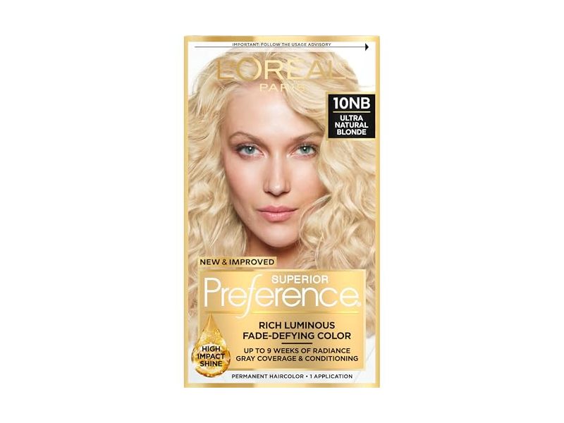 L'Oreal Paris Superior Preference Rich Luminous Fade-Defying Color, 10NB Ultra Natural Blonde , 1 Application