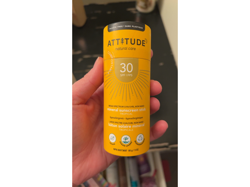 Attitude Mineral Sunscreen Stick, Tropical, SPF 30, 3 oz/85 g