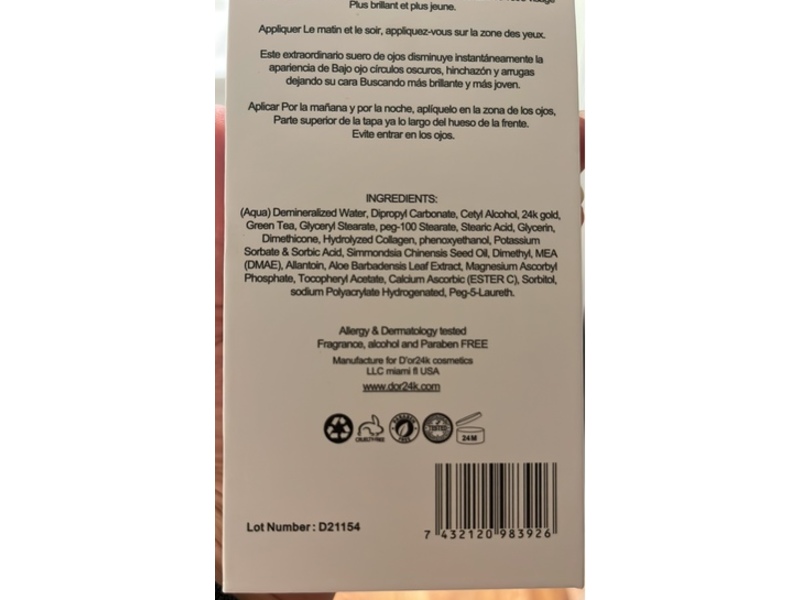 D'or24k Prestige Hyaluronic Acid Eye Serum, 1.35 fl oz/40 mL