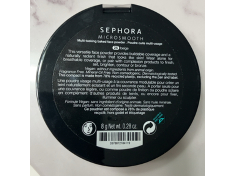 Sephora Microsmooth Multi Tasking Baked Face Powder, 25 Beige, 0.28 oz/8 g