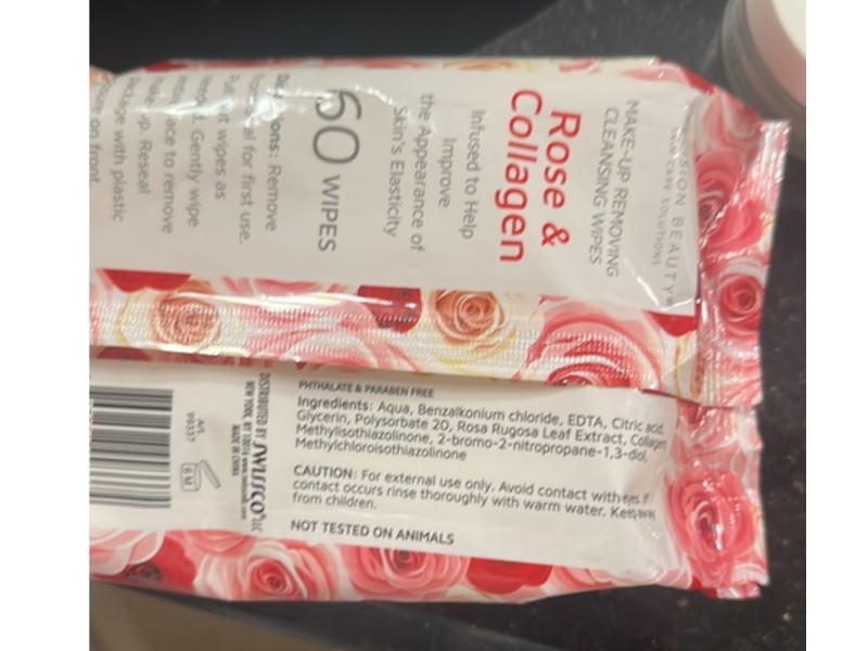 Precision Beauty Make-Up Removing Cleansing Wipes, Rose & Collagen, 60 Wipes