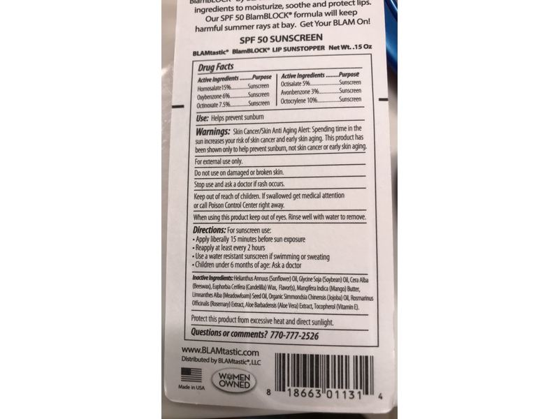 Balmtastic Blam Block Sun Stopper Lip Protection, SPF 50, 0.15 oz/4.25 g