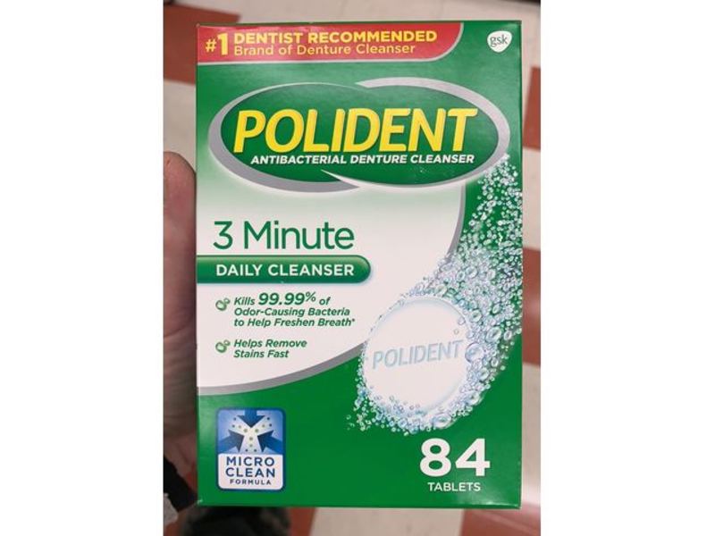 Polident 3 Minute Daily Cleanser, Antibacterial Denture Cleanser, 84 Tablets