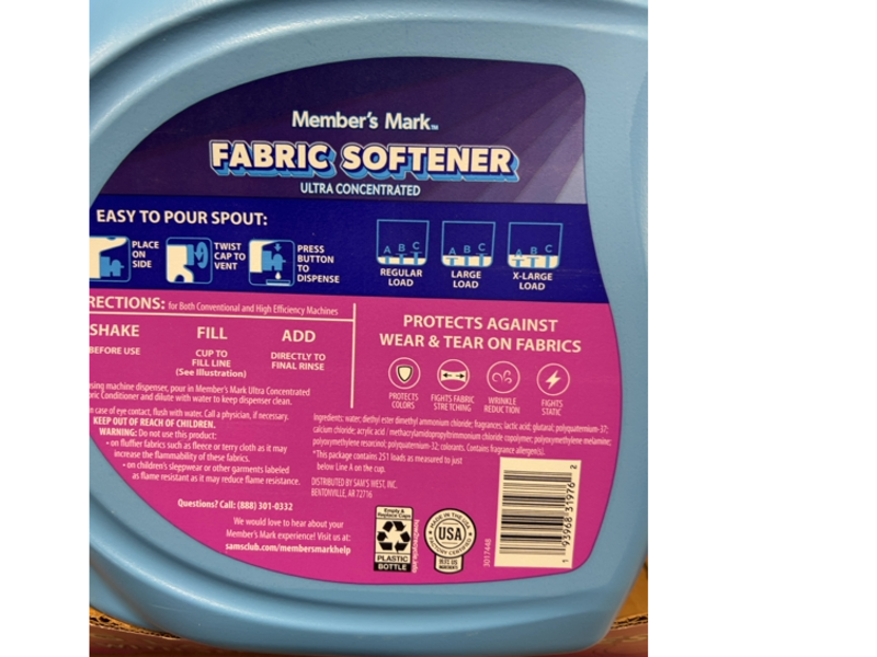 Member's Mark Ultra Concentrated Fabric Softener, Spring Flowers, 251 Loads, 170 fl oz/5.02 L