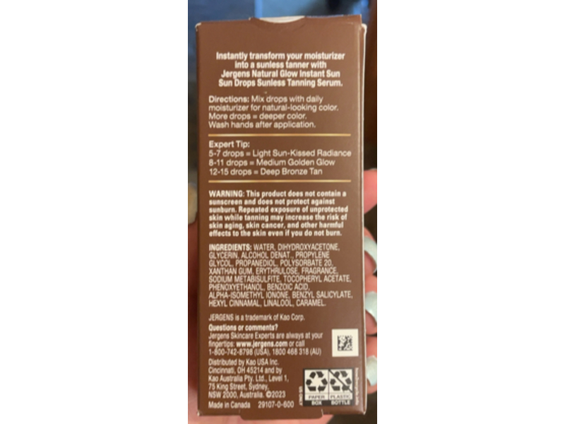 Jergens Natural Glow Instant Sun Drops Sunless Tanning Serum, 1 fl oz/29 mL