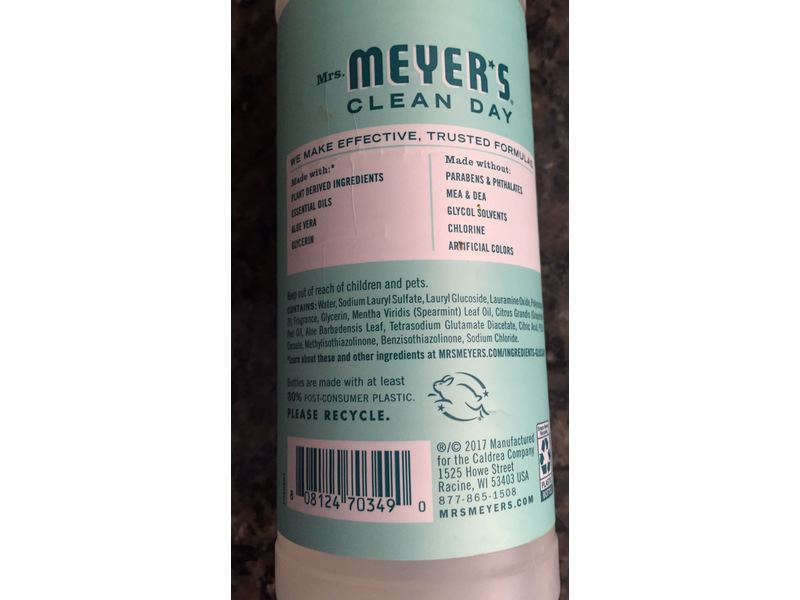 Mrs. Meyer's Clean Day Dish Soap, Mint Scent, 16 fl oz/473 mL