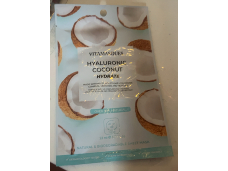 Vitamasques Hyaluronic Coconut Hydrate Sheet Mask, 0.77 fl oz/23 mL