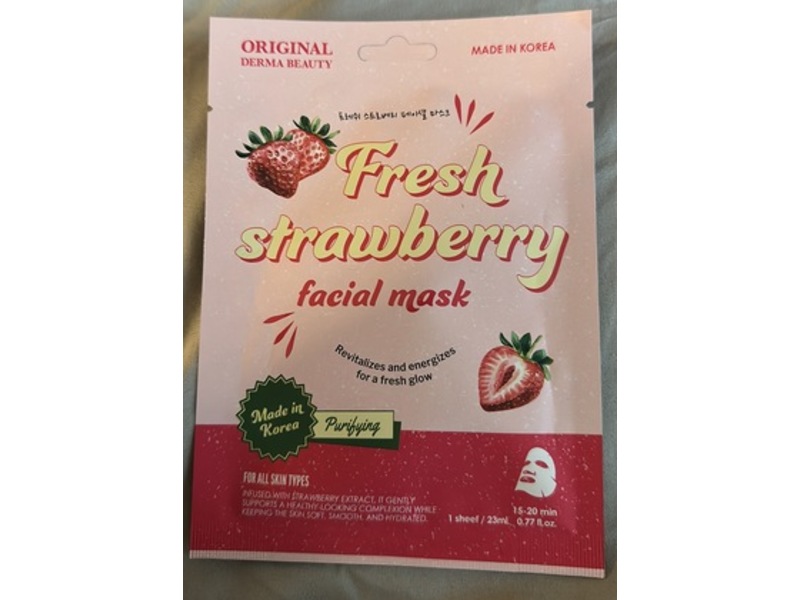 Original Derma Beauty Facial Mask, Fresh Strawberry, 0.77 fl oz/23 mL