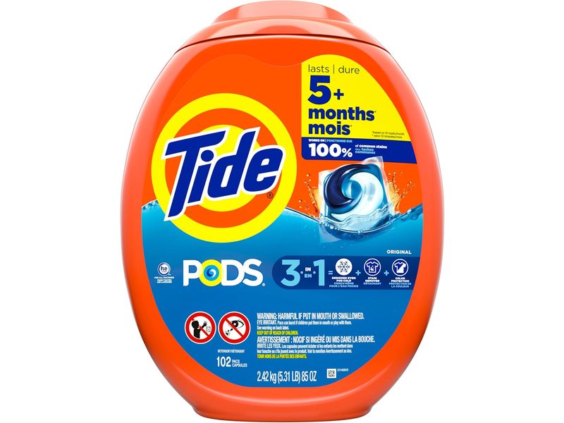 Tide 3-In-1 Laundry Detergent Pods, Original Scent, 85 oz/2.42 kg, 102 Pacs