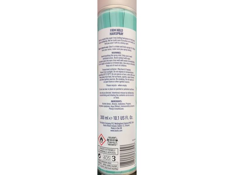 Boots Firm Hold Hairspray, 10.1 fl oz/300 mL