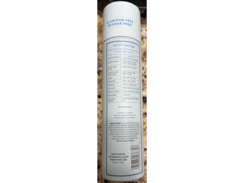 Native Surf Club Deodorant, Tropical Tides, 3.5 oz/99 g