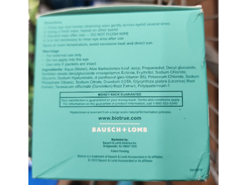 Biotrue Micellar Eyelid Cleansing Wipes, Bausch + Lome, 30 Count