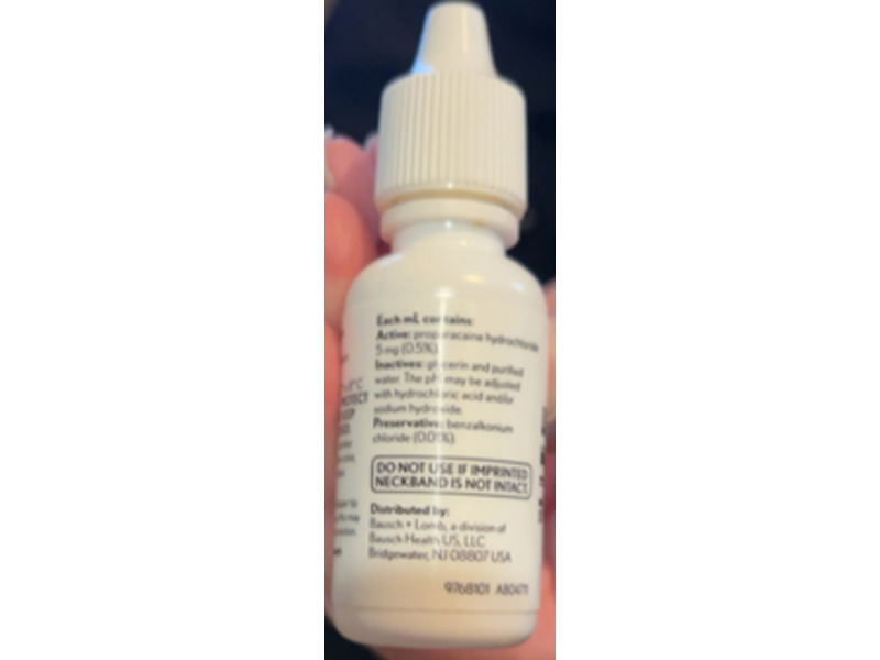 Proparacaine Hydrochloride Ophthalmic Solution 0.5%, 15 mL, Bausch & Lomb (Rx)