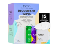 Fomin Deodorant Wipes Variety Pack, Vanilla + Coconut, Lavender + Chamomile, Cucumber + Aloe, 15 Count - thumbnail 1