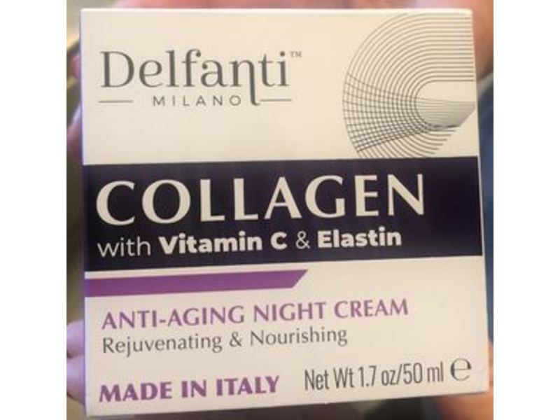 Delfanti Milano Collagen Anti Aging Night Cream, Vitamin C & Elastin, 1.7 oz/50 mL