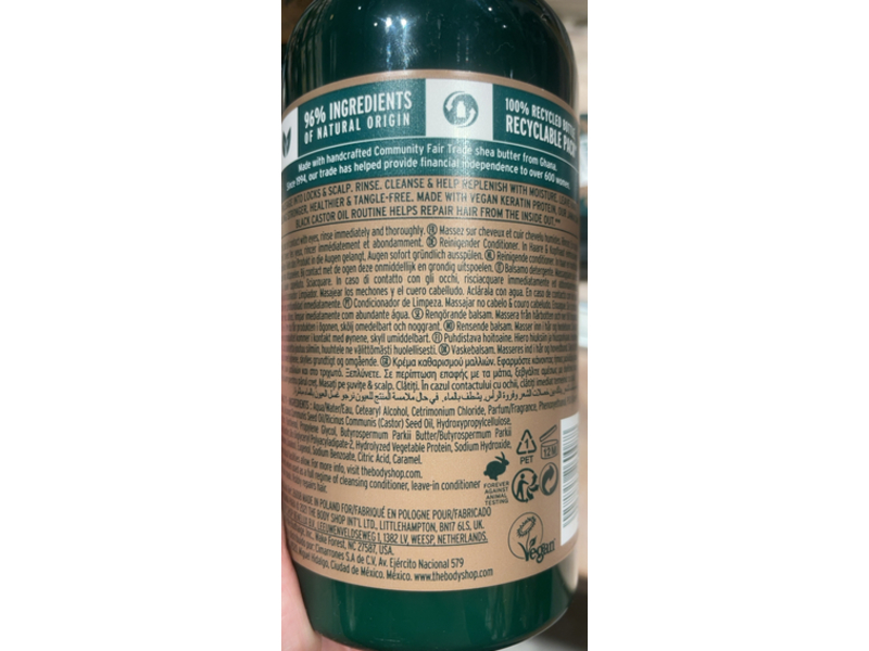 The Body Shop Cleansing Conditioner, Jamaican Black Castor oil, 13.5 fl oz/400 mL