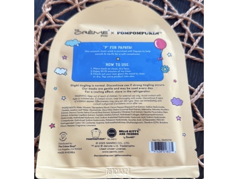 The Creme Shop x Pompompurin Silky Smooth Animated Sheet Mask, Papaya, 1 Count