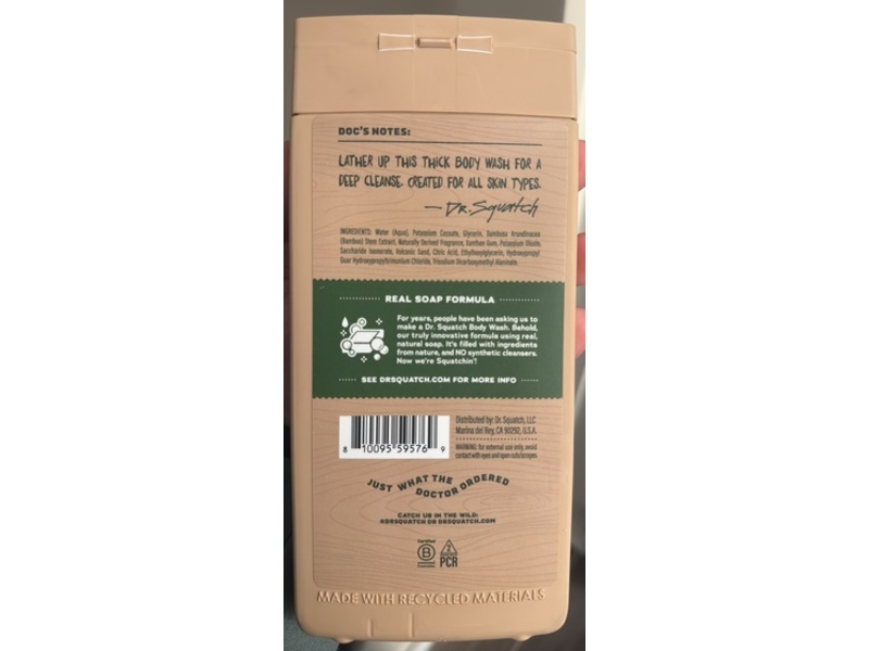 Dr. Squatch Men's Natural Body Wash, Pine Tar, 14 fl oz/414 mL