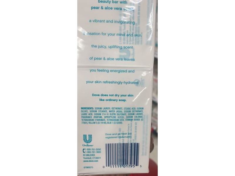 Dove Go Fresh Rejuvenate Beauty Bar, Pear & Aloe Vera Scent, 3.75 oz/106 g, 8 Count