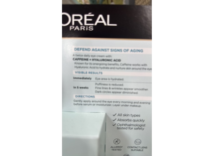L'Oreal Paris Eye Defense Eye Cream, 0.5 oz/14 g, Pack Of 2