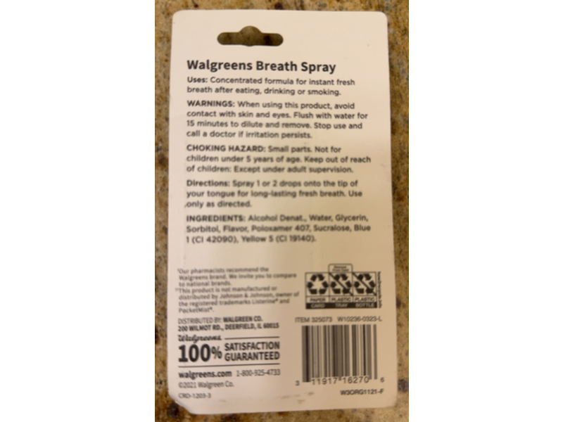 Walgreens Breath Spray, Fresh Mint, 0.25 fl oz/7.5 mL, Pack Of 2