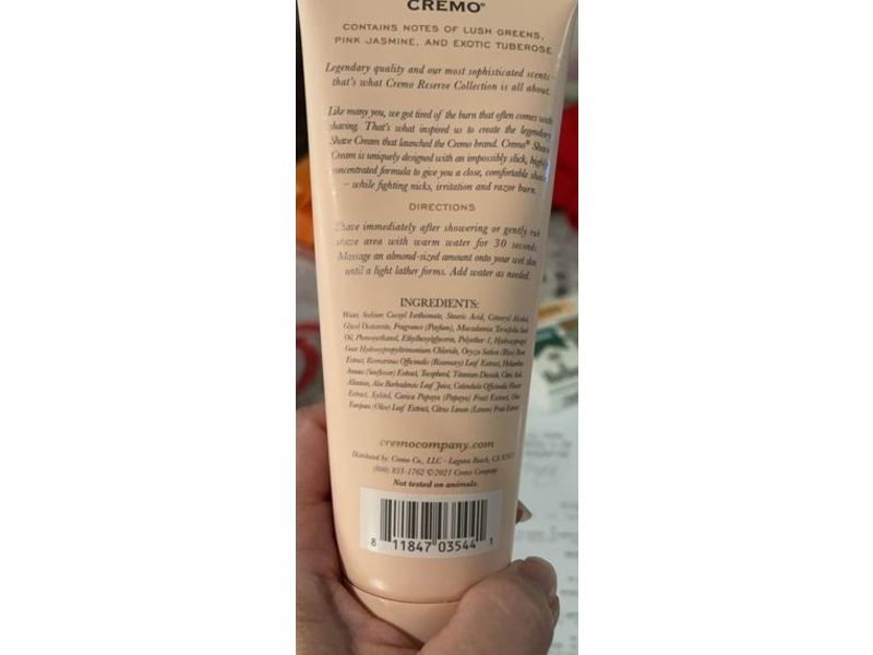 Cremo Reserve Collection Shave Cream, Jasmine Tuberose, 6 fl oz/177 mL