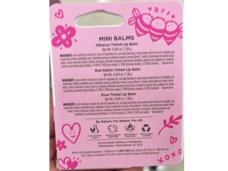 Burt's Bees Bee My Galentine Mini Tinted Lip Balm, Hibiscus, Red Dahlia & Rose, 0.049 oz/1.38 g
