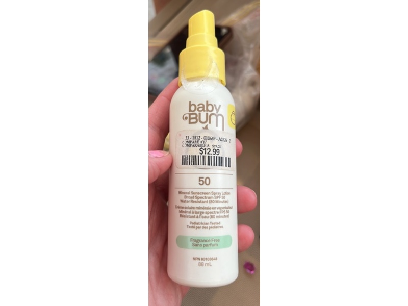 Sun Bum Baby Bum Sunscreen Spray Lotion, SPF 50 Fragrance Free, 88 mL