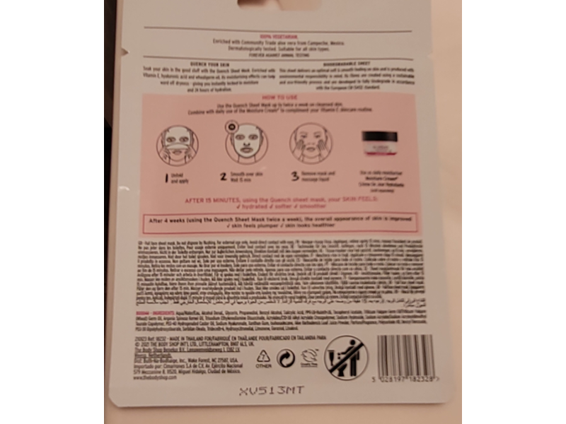 The Body Shop Quench Sheet Mask, Vitamin E, 0.6 fl oz/18 mL